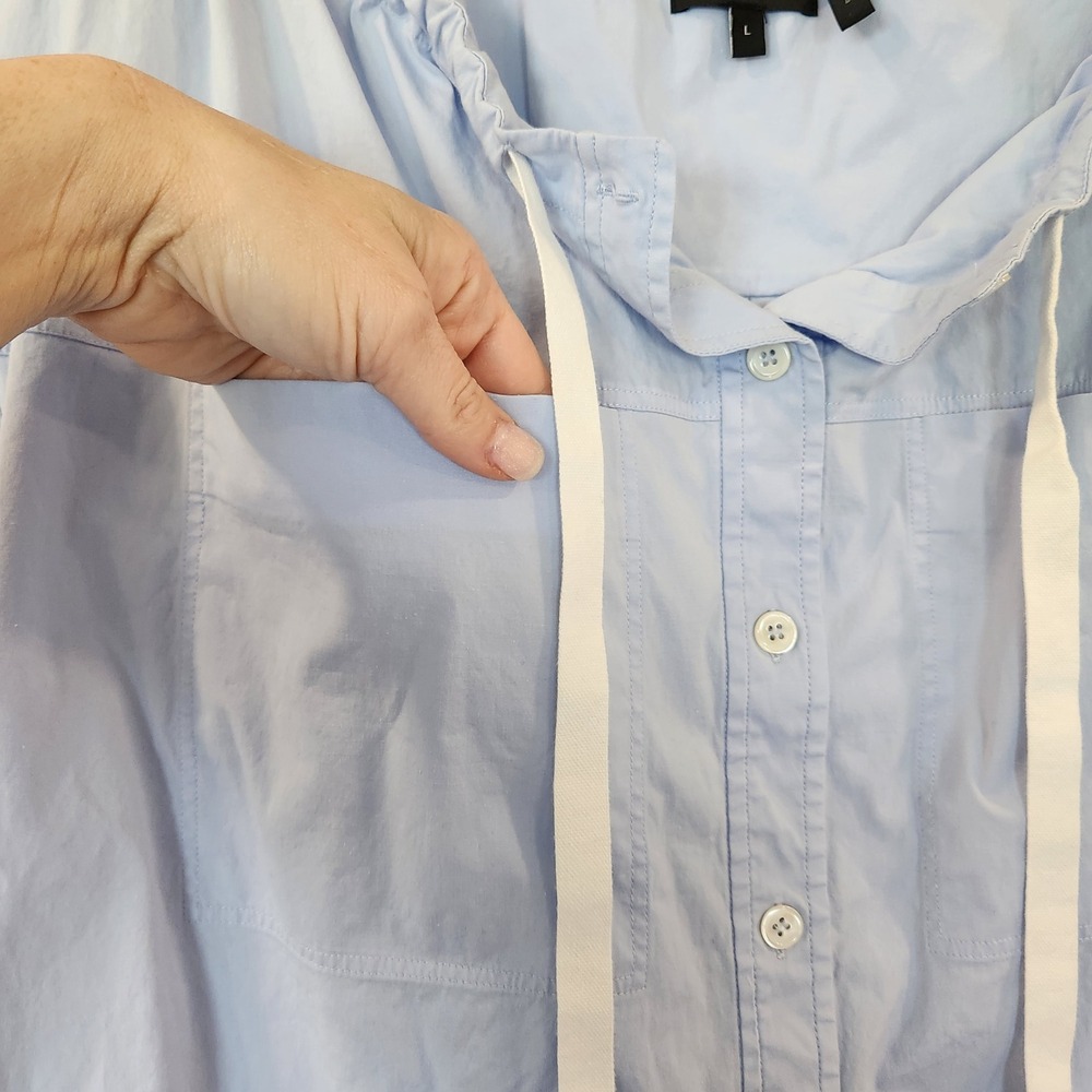 Theory Velvela Utility Blouse Top Womens L‎ Blue Drawstring Button Up - Picture 6 of 13